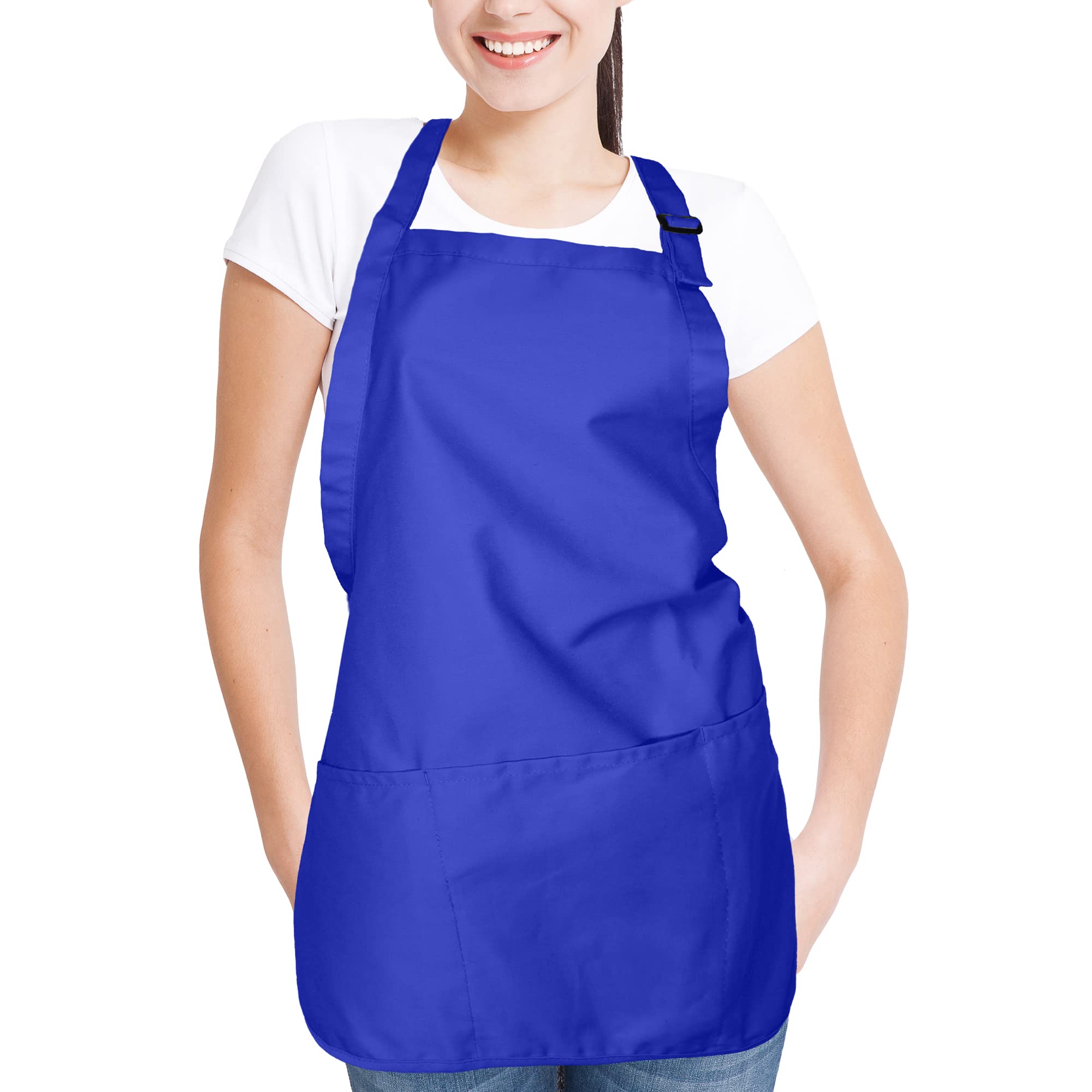Dalix Apron Commercial Restaurant Home Bib Spun Poly Cotton Kitchen Aprons (3 Pockets) In Royal Blue
